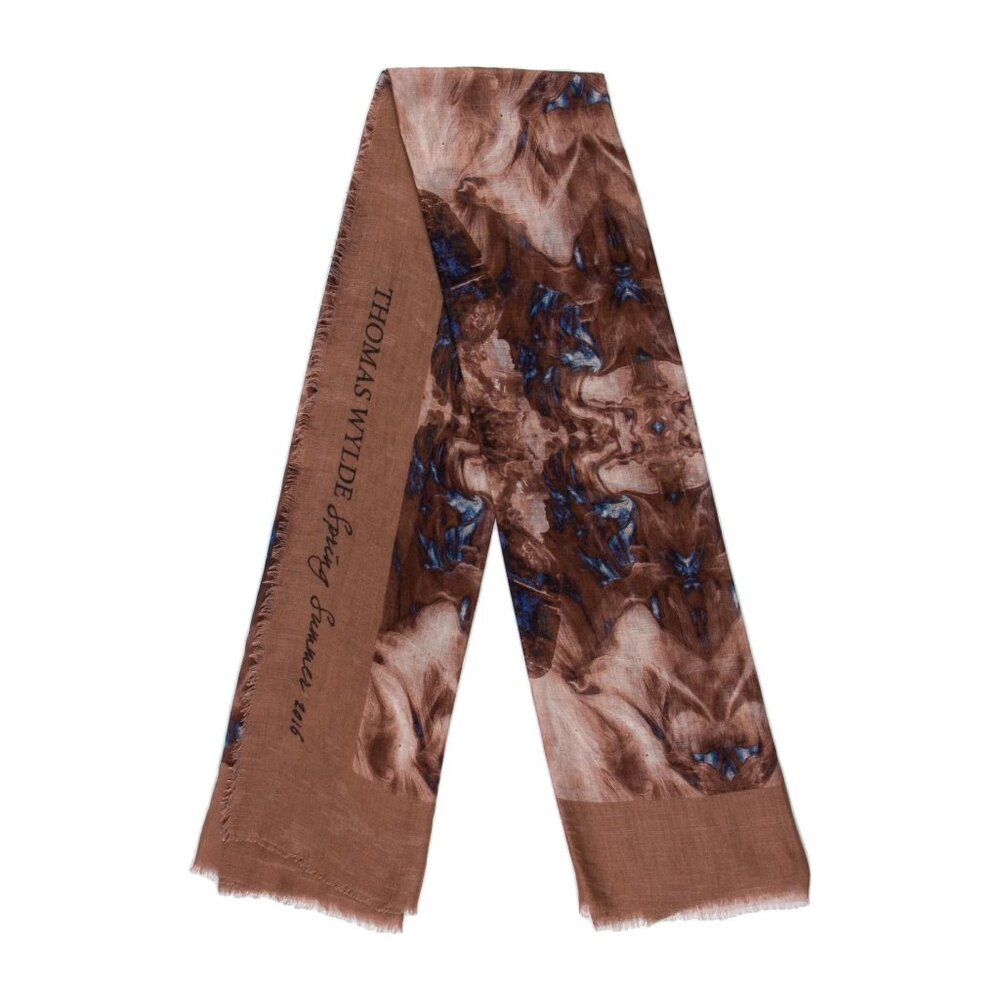 Thomas Wylde Scarf Wrap Fringe Brown Blue 51x50 inches Limited Edition